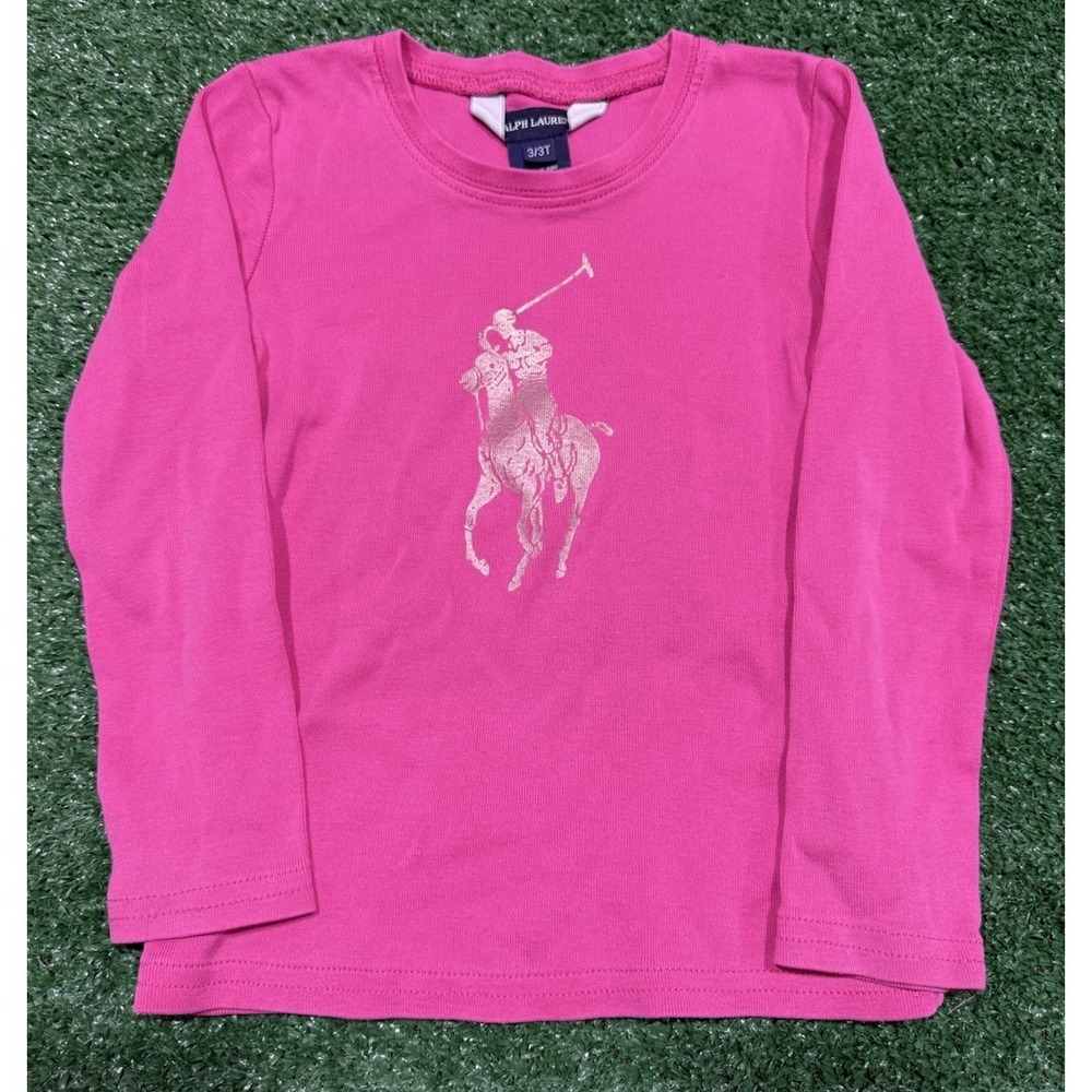 Ralph Lauren Baby Girls Big Pony Longsleeve T-Shirt Pink Size 3T Toddler Vintage
